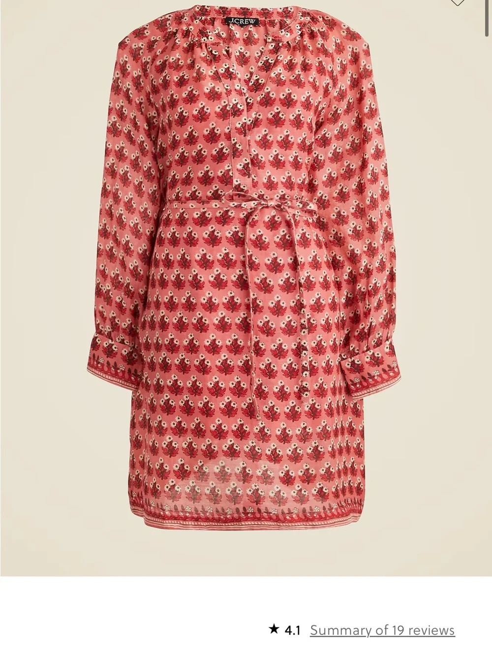 J. Crew Pink Patterned Long-Sleeve V-Neck Wrap Dress